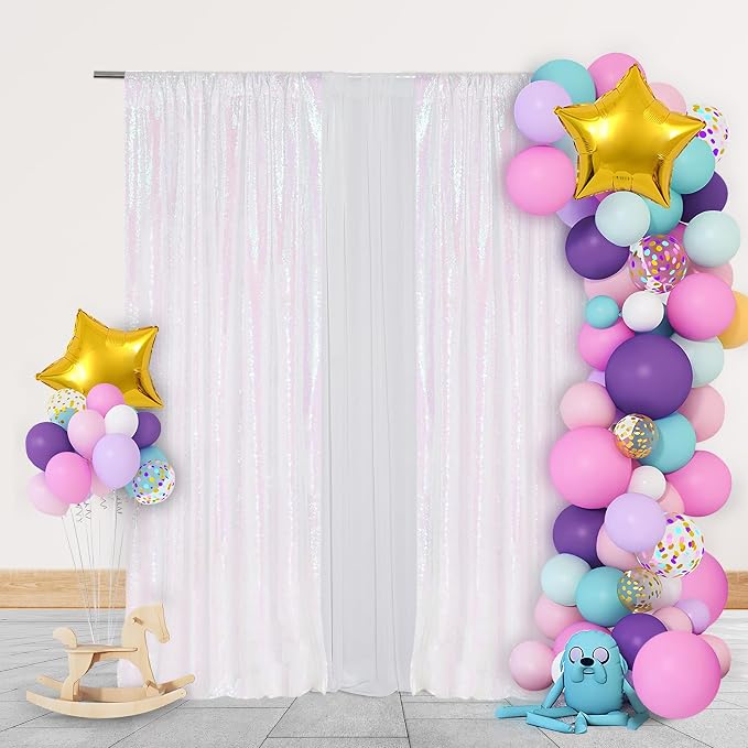 PartyDelight Iridescent White Sequin Backdrop Curtains 2x8ft 2 Panels | Color - Image 7