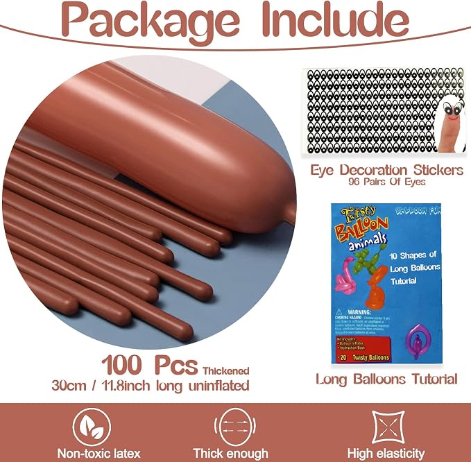 260 Brown Balloons, Thickened 100 Pack Long Twisting Magic Balloons - Image 2