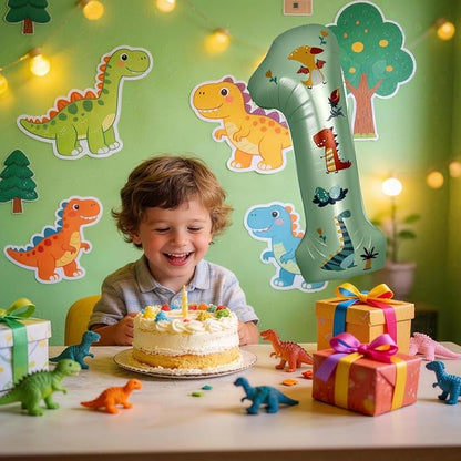 40 Inch Dinosaur Number 1 Balloon | Olive Green Number - Image 5