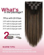 Moresoo Clip in Hair Extensions Balayage Real Hair Extensions Clip in Human Hair Dark Brown Mixed with Chestnut Brown Ombre Clip on Hair Extensions Human Hair 7pcs 150g 22 Inch