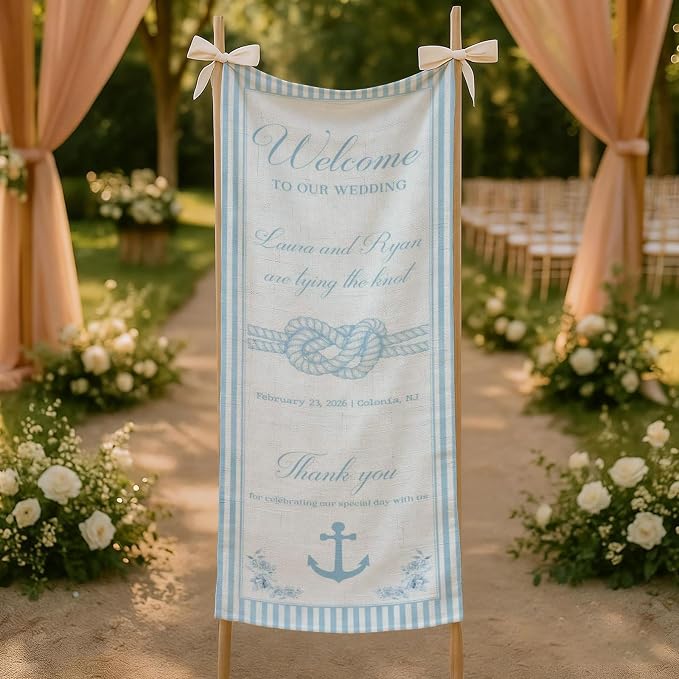 Mapileng Nautical Wedding Linen Wall Tapestry Welcome Banner, Personalized - Image 5