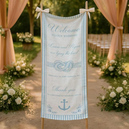 Mapileng Nautical Wedding Linen Wall Tapestry Welcome Banner, Personalized - Image 5