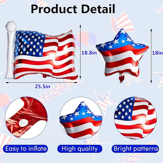 4th of July Balloons 16Pcs Patriotic Independence Day Foil Balloons American - Image 2