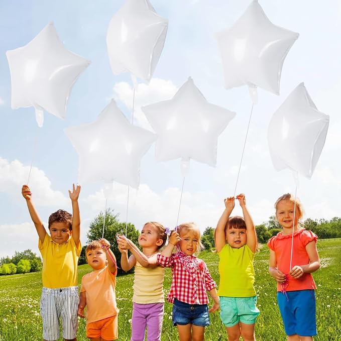 20 Pcs Star Balloons, 18 Inch White Star Foil Balloons, Stars Shaped Balloon - Image 4