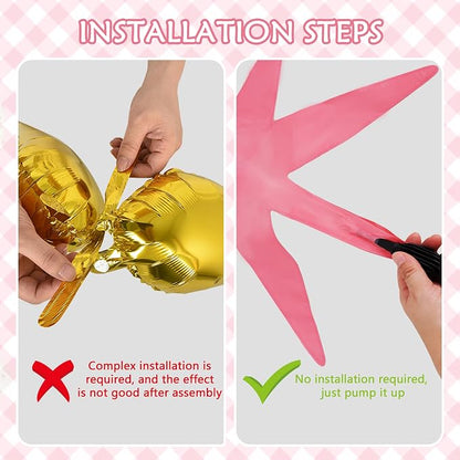 TONIFUL 8Pcs Explosion Star Balloons Pink Hot Pink Foil Balloon Party Decor | - Image 3