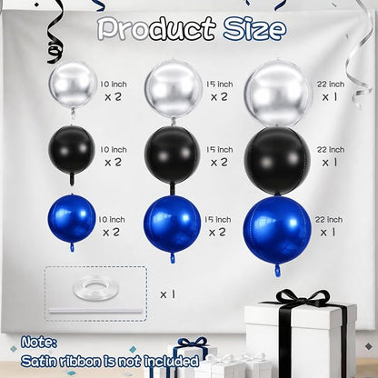 Black Blue Silver Round Balloons - Image 2
