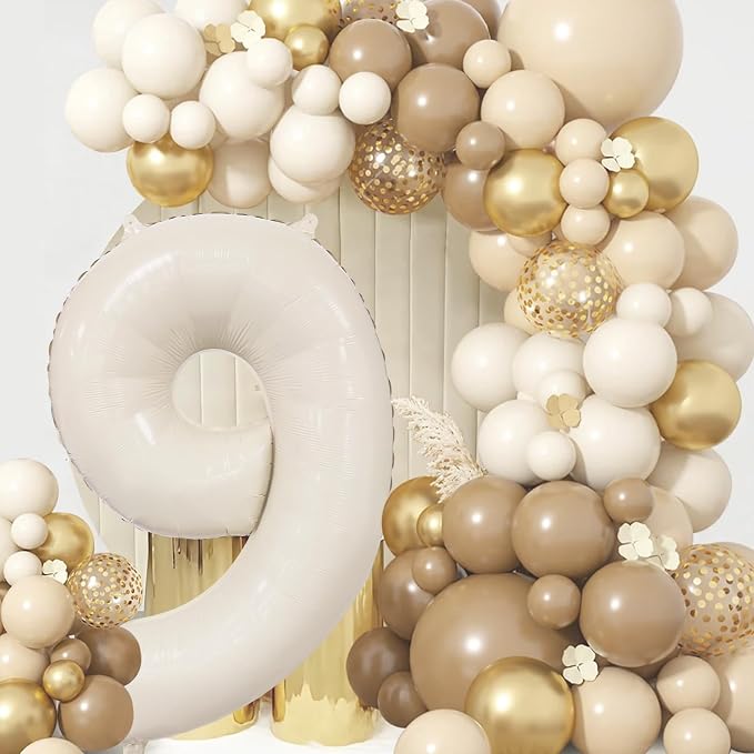 Cream Number 9 Balloon 40 Inch Beige Nude Number 9 Balloon - Image 5