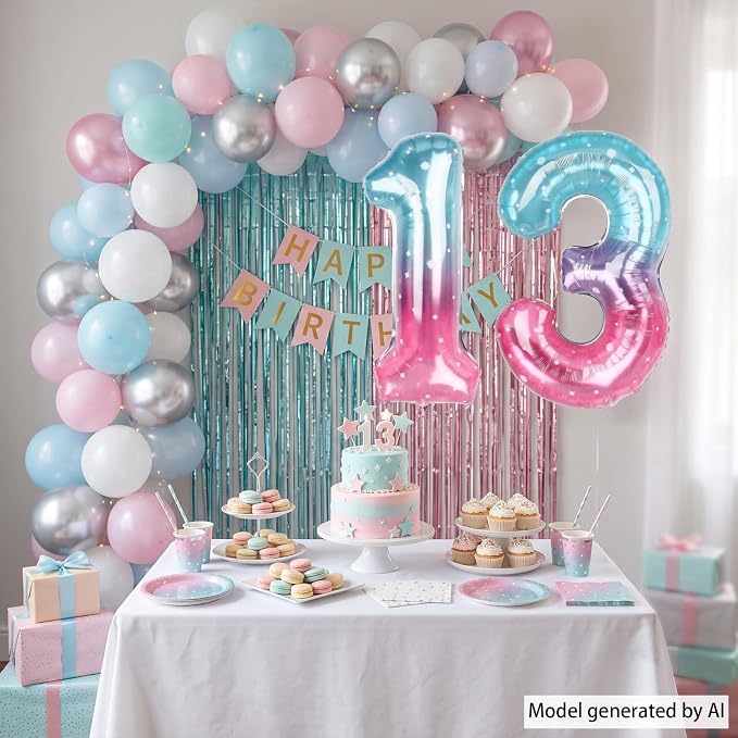 40 Inch Blue Pink Number 13 Balloon, Official Teen Foil Birthday Decor | 40in - Image 6