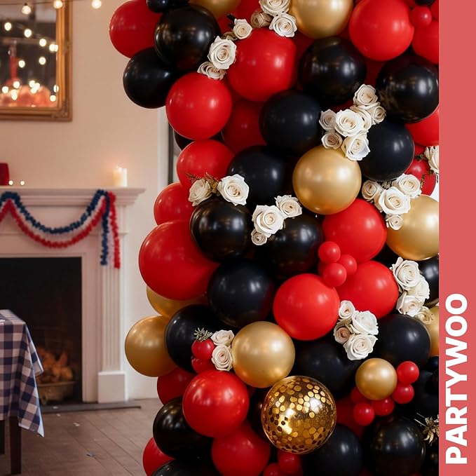 PartyWoo Red Black and Gold Balloon Arch Kit 142pcs Black Red Gold Balloons | - Image 9