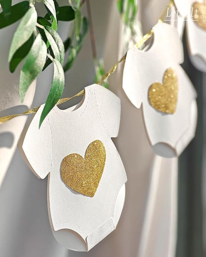 Letjolt White Baby Shower Garland Gender Reveal Banner 9 Flags | Pre-strung - Image 4
