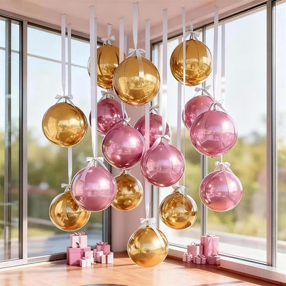 9 Pcs Pink Gold Round Foil Balloons Baby Light Pink Metallic Gold Chrome 4D - Image 4