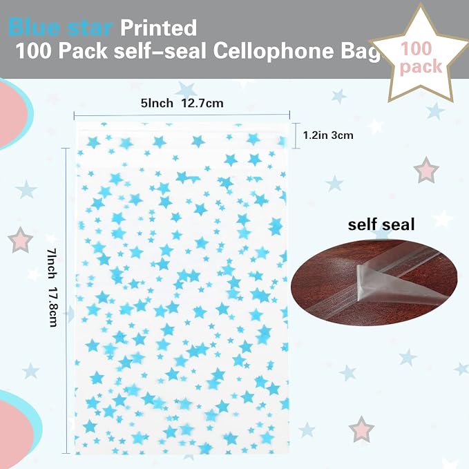 100 Pcs 5x7 In Star Self-Sealing Cellophane Treat Bags, Baby Shower - Image 2