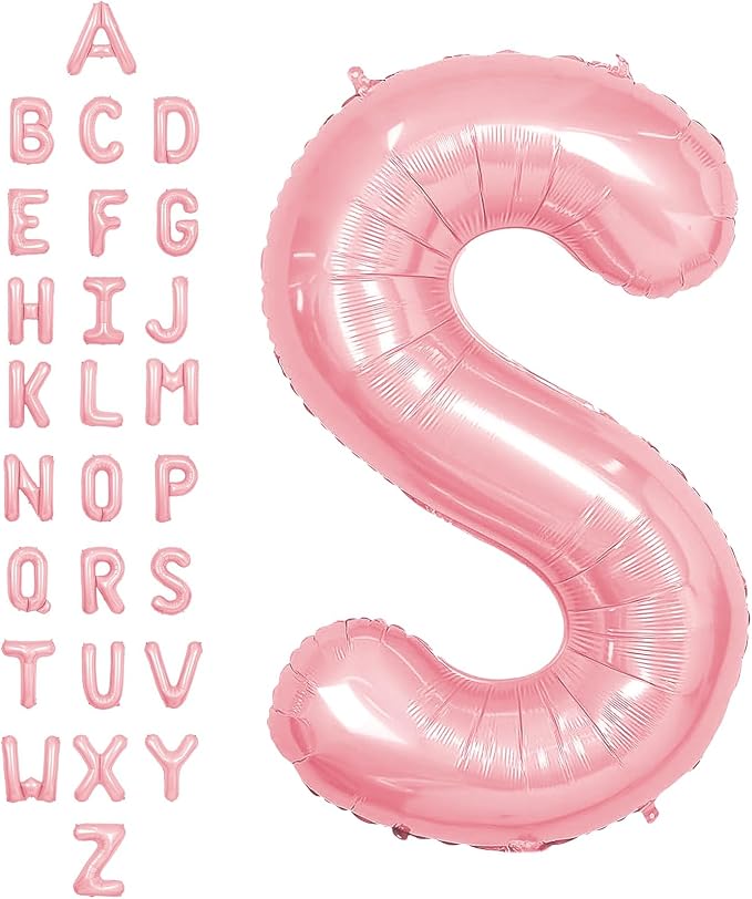 SUWEN 40 Inch Pink Large S Letter Balloons Big Foil Helium A-Z | Jumbo Mylar by SUWEN