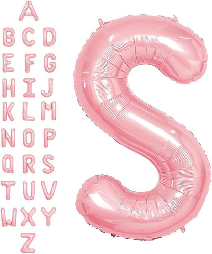 SUWEN 40 Inch Pink Large S Letter Balloons Big Foil Helium A-Z | Jumbo Mylar by SUWEN