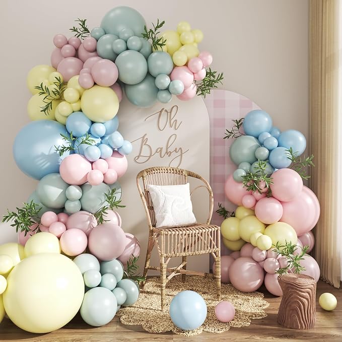 Pink Blue Yellow Pastel Balloon Arch Kit by CROSSFINGERS