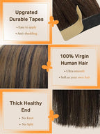 DOORES Real Human Hair Extensions, Balayage Natural Black to Chestnut Brown 120g 40pcs 26 Inch, Remy Tape in Skin Weft Natural Hair Extensions Straight