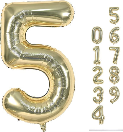 Champagne Gold Balloon Number 5, 40 Inch Large Self Inflating Foil Number by Lingqiang