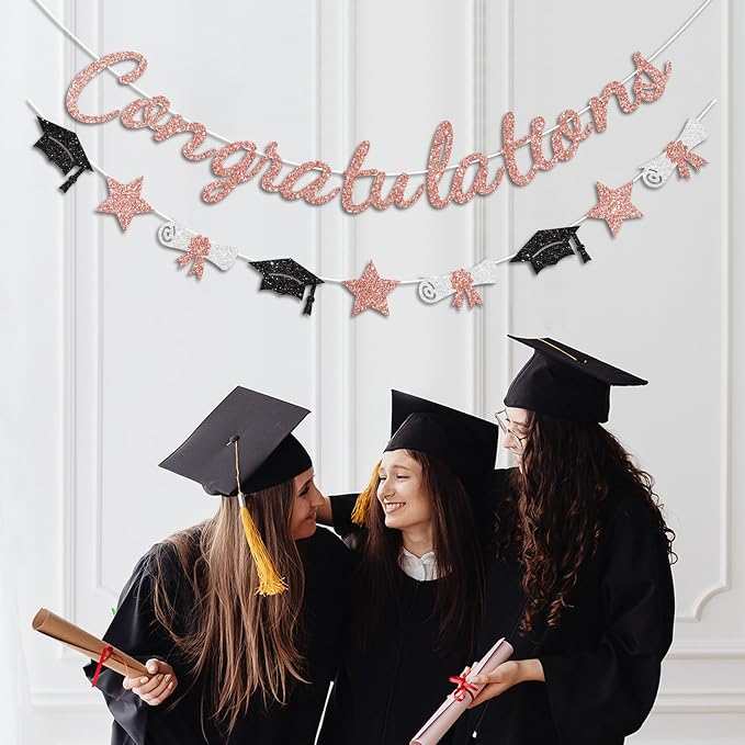 Congratulations Banner Rose Gold Graduation Decorations Class of 2026 Prestrung - Image 4