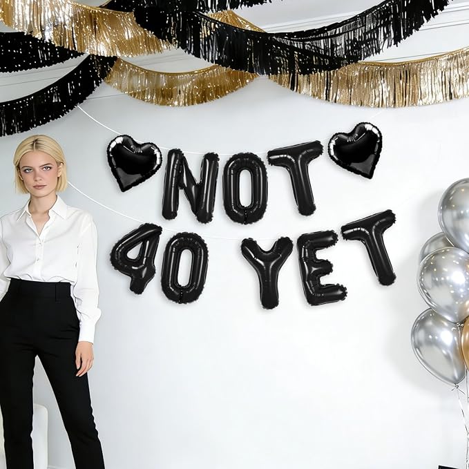Black Not 40 Yet Banner, 16 in letter NOT 40 YET Balloons 39th Birthday - Image 7