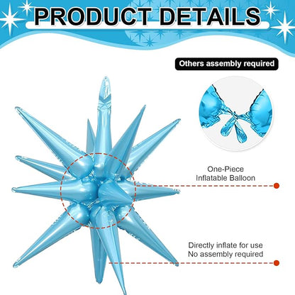 9Pcs Light Blue Star Balloons, Large Explosion Star Foil Balloons, Metallic - Image 3