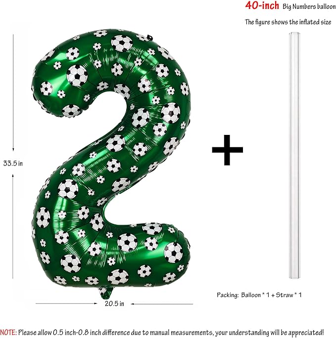 40 Inch Soccer Number 2 Balloons Large Foil Balloon Number 2 Birthday Deco | - Image 2