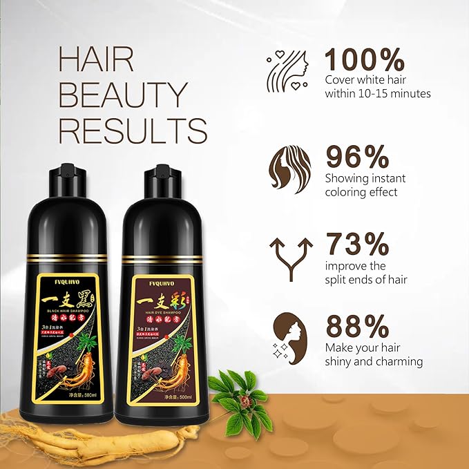 Instant Dark Brown Hair Color Shampoo, 3-in-1 Dye for Men & Women, 100% Gray Coverage, 16.9 Fl Oz (Dark Brown)