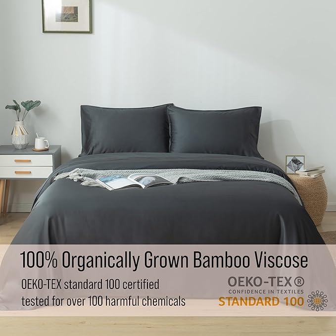 Bella Coterie | Luxury Bamboo Viscose King Size Pillowcase Set | 100% Organically Grown | Ultra Soft | Cooling | 2 Pcs [Charcoal Grey]