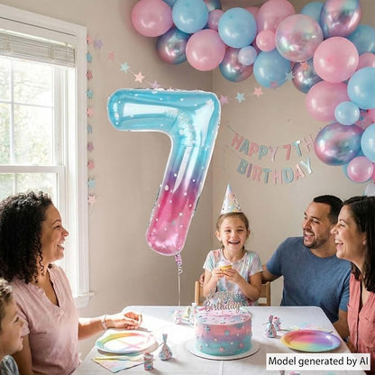 Pink Blue Number 7 Balloon 40 Inch, Foil Numeral - Image 5