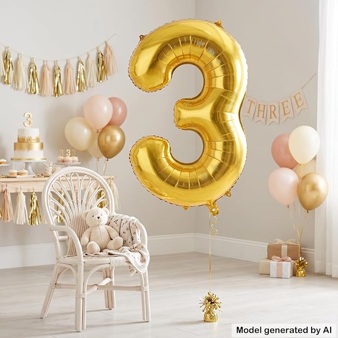 40 Inch Gold Number 3 Foil Balloon - Image 3