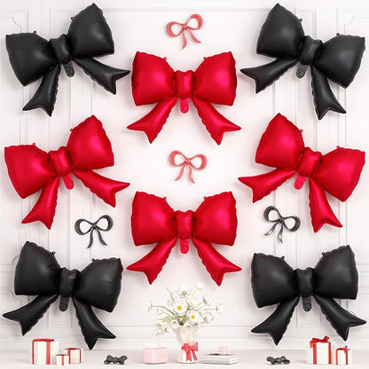 8Pcs Black Red Bow Foil Balloons, 21Inch Black and Red Bow Shaped Balloons by Hapmori