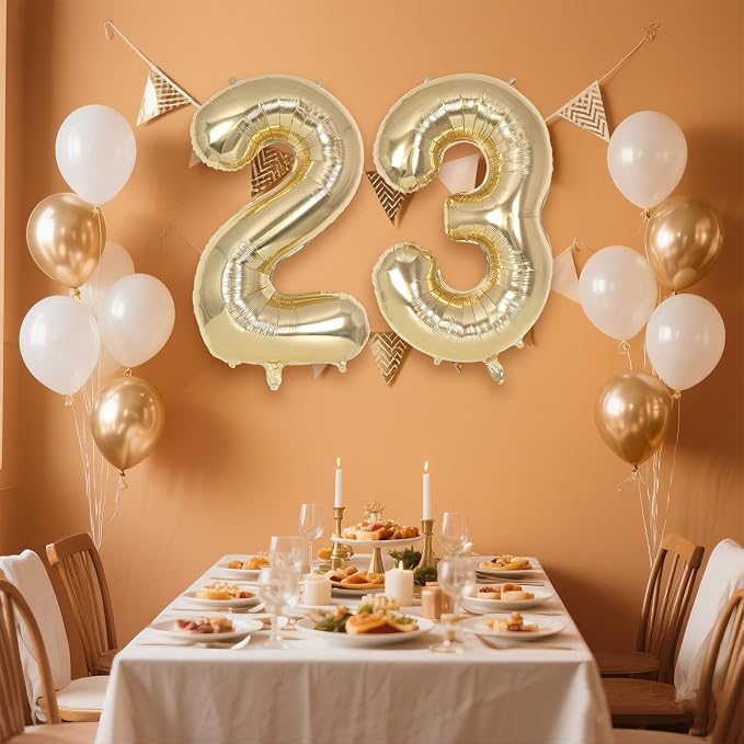 Champagne Gold Large Number 23 Balloon, 40 Inch Light Gold Foil Helium Number - Image 3
