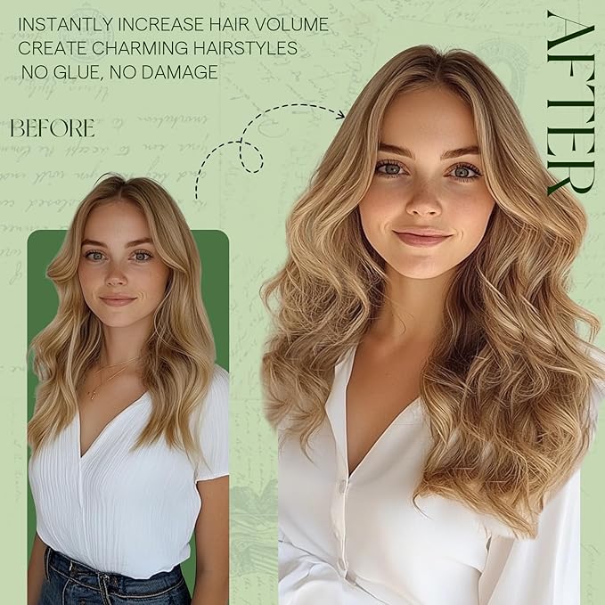 RUNATURE Clip in Hair Extensions Real Human Hair 150g 7pcs Dark Blonde Clip in Hair Extensions 24 Inch Long Straight Hair Can Be Styled #10P16 Dark Blonde Highlight Caramel Blonde