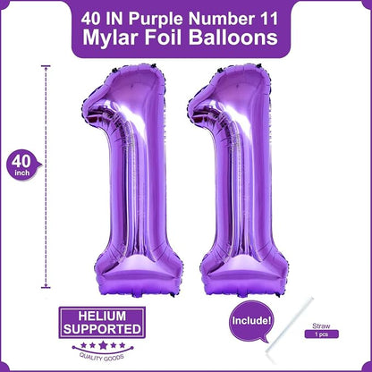 Number 11 Purple Balloons 40 Inch Giant Purple Foil 11 Helium Balloons - Image 2