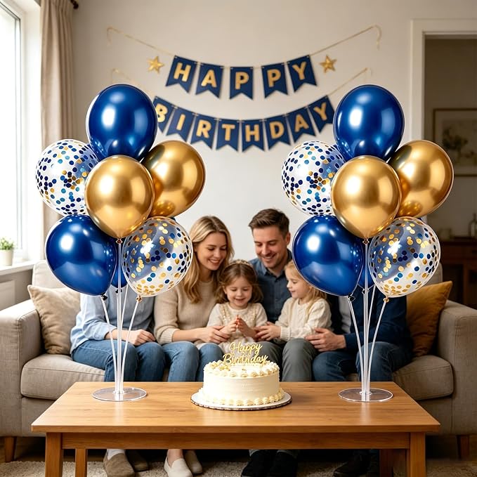 6 Set Navy Blue Gold Balloons Stand Kit - Image 9