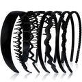 VELSCRUN 7 Pcs Different Headbands for Women Black Hair Bands for Women's Wavy Curly Hair Non Slip Plastic Head Bands with Teeth Comb Headband Face Wash Hair Accessories Gifts for Women Gilrs