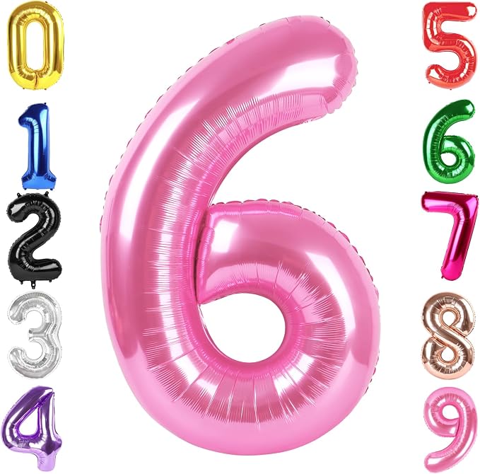 40 Inch Pink Number 6 Balloon Birthday Party Decorations by Hadoife