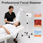 Professional Facial Steamer, 750W White Skin Care Equipment w/Wheels & LCD Panel, PTC Heating, 600ml Large Capacity Face Steamer Machine, Adjustable Height Hot Mist Steamer for Beauty Salon