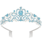 Didder Blue Opal Tiara Crowns for Women Girls, Princess Crown with Combs Tiaras for Women Girls Wedding Crowns for Brides Headband Prom Birthday Gift Halloween Costumes Hair Accessories