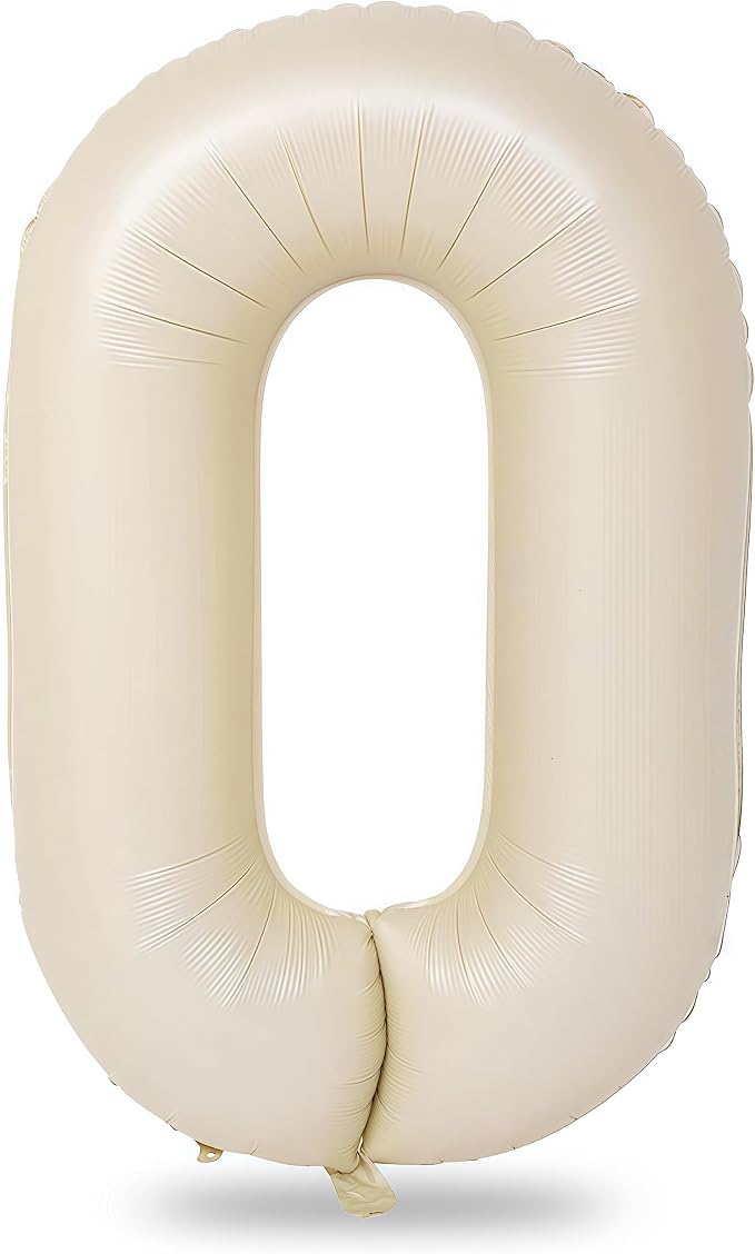 40 In Cream Large Numbers Balloons 0-9, Self Inflating White Sand Foil Number 0 by Lingqiang