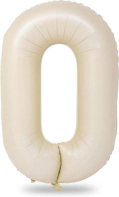 40 In Cream Large Numbers Balloons 0-9, Self Inflating White Sand Foil Number 0 by Lingqiang