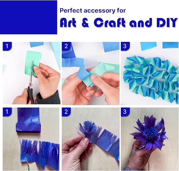 PartyWoo Blue Dark Royal Blue Crepe Paper Streamers 6 Rolls 492 FT | Graduation - Image 4