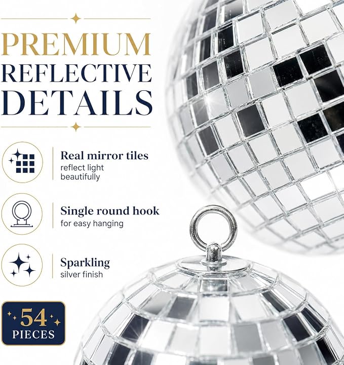 Youdepot 54PCS Mini Silver Disco Balls Hanging Disco Ball Ornaments | - Image 3