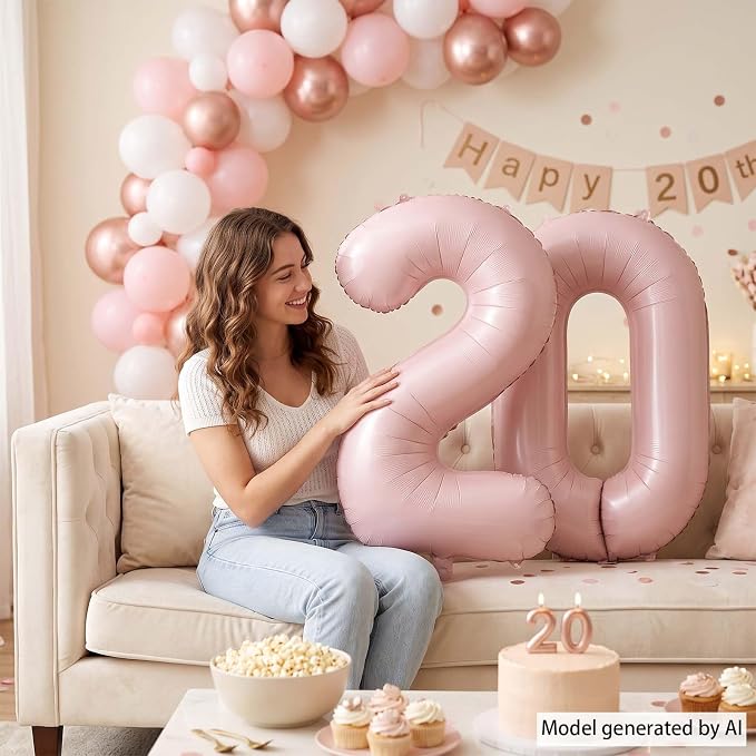 Blush Pink Number 20 Balloon 40 Inch, Foil Digits Festive Party Supplies | Chic - Image 6