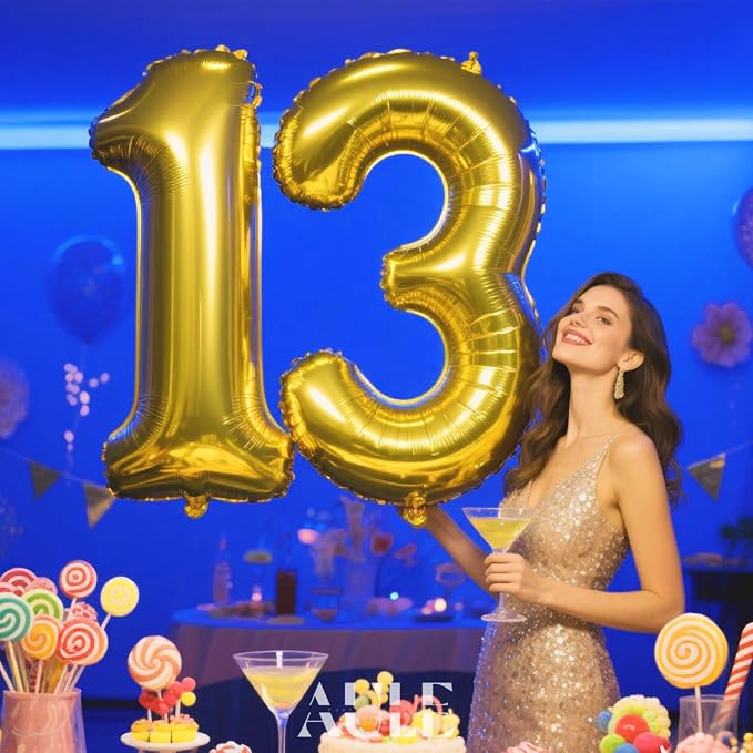 AULE 40 Inch Gold 13 Balloon Number Foil 0-9 Birthday Big Numbers | Birthday - Image 2