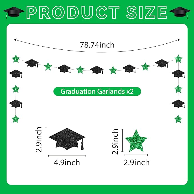 Black and Green Graduation Banner 2026, GlitterGreen Class of 2026 Banner - Image 3