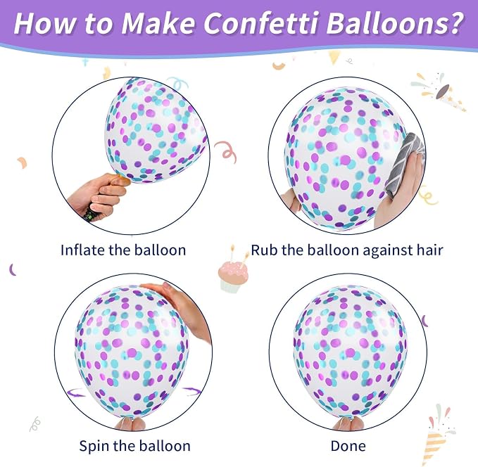 Outer Space Balloons, 12 Inch Metallic Black Purple Blue and Silver Confetti - Image 4