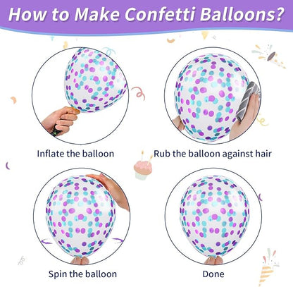 Outer Space Balloons, 12 Inch Metallic Black Purple Blue and Silver Confetti - Image 4