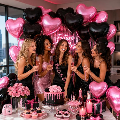Pink Black Heart Balloons, 18Inch Black Pearl Pink Helium Balloon - Image 6