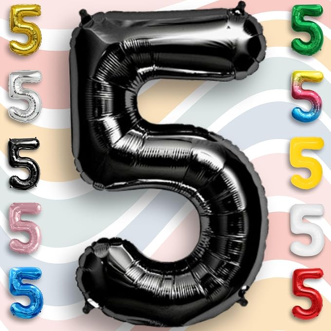 Black Number Balloon 5 Mylar Foil Balloons 16 inch Small - Image 2