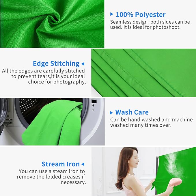 Hemmotop Chromakey Green Screen Backdrop, 6x9ft Background Fabric | Solid - Image 3